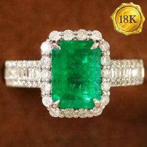 LUXURY COLLECTION ! (CERTIFICATE REPORT) 1.50 CT GENUINE EMERALD & 0.46 CT GENUINE DIAMOND 18KT SOLID GOLD RING