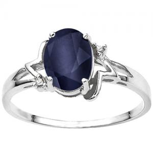 CHARMING ! 1.70 CT DIFFUSION GENUINE SAPPHIRE & DIAMOND 10KT SOLID GOLD RING