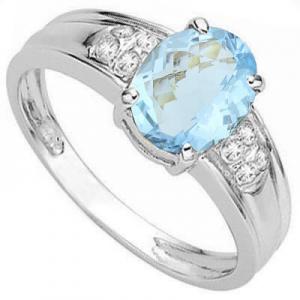 ASTONISHING ! WOMENS 14K WHITE GOLD OVER SOLID STERLING SILVER DIAMONDS & 2.21 CT BABY SWISS BLUE TOPAZ RING