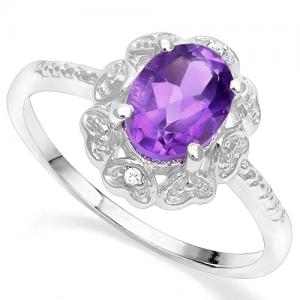 RING SIZE 8 ! 1.84 CT AMETHYST & DIAMOND 925 STERLING SILVER RING