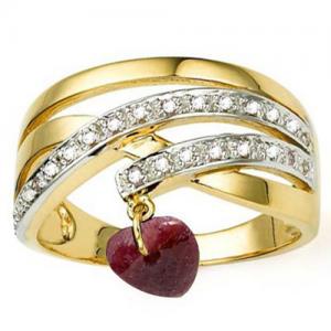 IDEAL ! 14K YELLOW GOLD OVER SOLID STERLING SILVER 1/5 CT DIAMONDS & 1.00 CT GENUINE RUBY RING