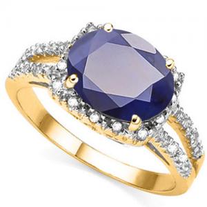 STUNNING ! 2.82 CT DIFFUSION GENUINE SAPPHIRE & DIAMOND (VS) 10KT SOLID GOLD RING