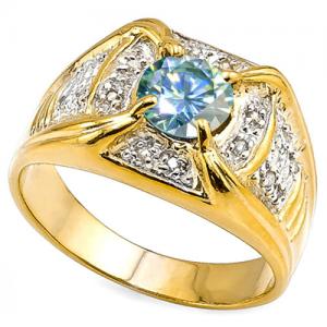 RING SIZE 9 ! 1.00 CT BLUE DIAMOND MOISSANITE (VS) & DIAMOND SOLITAIRE 10KT SOLID GOLD MENS RING