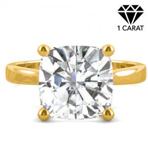 (CERTIFICATE REPORT) 1.00 CT DIAMOND MOISSANITE (CUSHION CUT/VVS) SOLITAIRE 14KT SOLID GOLD ENGAGEMENT RING