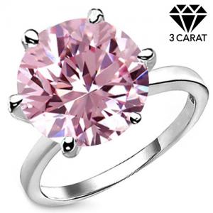 (CERTIFICATE REPORT) 3.00 CT FANCY PINK DIAMOND MOISSANITE (HEART & ARROWS CUT/VVS) SOLITAIRE 10KT SOLID GOLD ENGAGEMENT RING