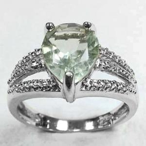 FOXY !  WOMENS 14K WHITE GOLD OVER SOLID STERLING SILVER DIAMONDS & 1.50 CT GREEN AMETHYST RING
