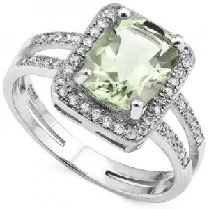 MARVELOUS ! WOMENS 14K WHITE GOLD OVER SOLID STERLING SILVER 1/4 CT CREATED WHITE SAPPHIRE & 2.14 CT GREEN AMETHYST RING