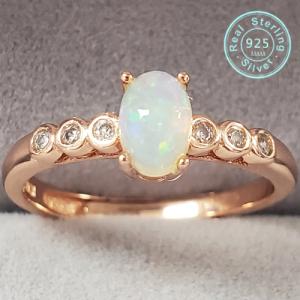 NEW!! GENUINE ETHIOPIAN OPAL & CREATED WHITE TOPAZ 925 STERLING SILVER ADJUSTABLE OPEN RING