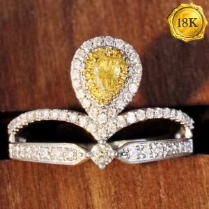 LUXURY COLLECTION ! 0.75 CTW GENUINE YELLOW DIAMOND & GENUINE DIAMOND 18KT SOLID GOLD RING