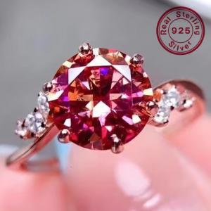 NEW!! (CERTIFICATE REPORT) 2.00 CT PINK DIAMOND MOISSANITE & CREATED WHITE TOPAZ 925 STERLING SILVER RING