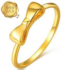 CUTE ! BOWTIE 24KT SOLID GOLD HOLLOW RING