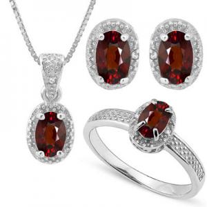 PRICELESS ! WOMENS 14K WHITE GOLD OVER SOLID STERLING SILVER DIAMONDS & 1.90 CT GARNET SET
