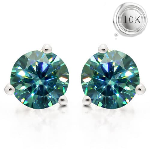 (Certificate) 1.00 CT BLUE MOISSANITE 10K WHITE SOLID GOLD EARRINGS