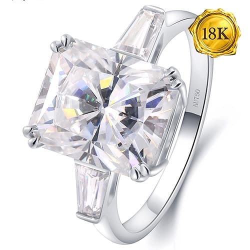 (Certificate) 4.06 CT MOISSANITE & GENUINE DIAMOND 18K WHITE SOLID GOLD RING