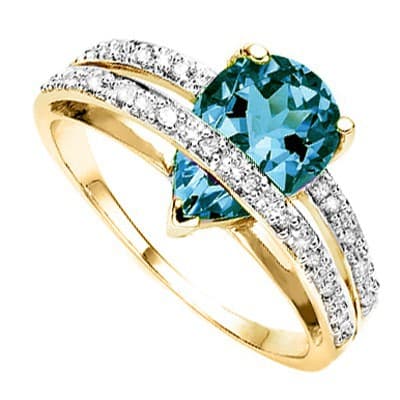 1.83 CT LONDON BLUE TOPAZ & GENUINE DIAMOND 10K YELLOW SOLID GOLD RING