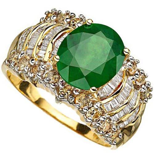 3.15 CT LAB GROWN EMERALD & GENUINE DIAMOND 10K YELLOW SOLID GOLD RING
