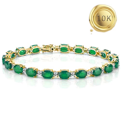 17.87 CT LAB GROWN EMERALD & GENUINE DIAMOND 10K YELLOW SOLID GOLD BRACELET