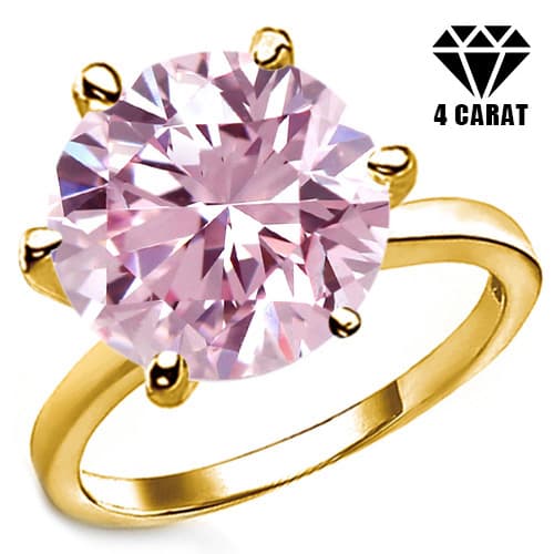(Certificate) 4.00 CT PINK MOISSANITE 10K YELLOW SOLID GOLD RING