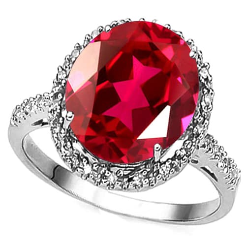 5.25 CT EUROPEAN RUBY & GENUINE DIAMOND 10K WHITE SOLID GOLD RING