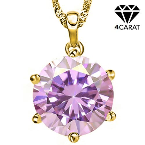 4 CT PINK MOISSANITE 10K YELLOW SOLID GOLD PENDANT