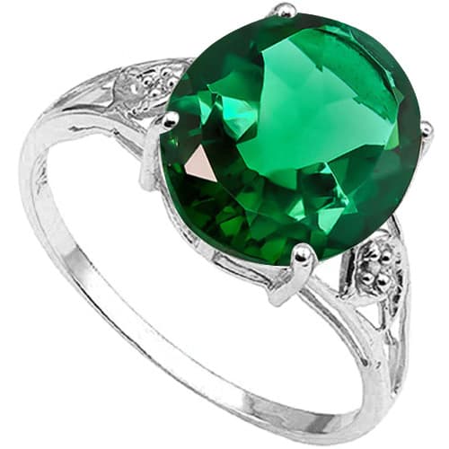 4.15 CT GENUINE EMERALD & GENUINE DIAMOND 10K WHITE SOLID GOLD RING