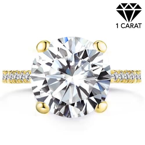 (Certificate) 1.12 CT MOISSANITE & GENUINE DIAMOND 10K YELLOW SOLID GOLD RING