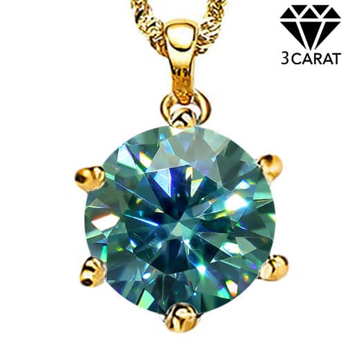 3 CT BLUE MOISSANITE 10K YELLOW SOLID GOLD PENDANT