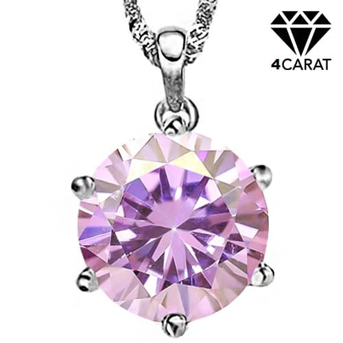 4 CT PINK MOISSANITE 10K WHITE SOLID GOLD PENDANT