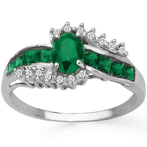 0.64 CT EUROPEAN EMERALD & GENUINE DIAMOND 10K WHITE SOLID GOLD RING