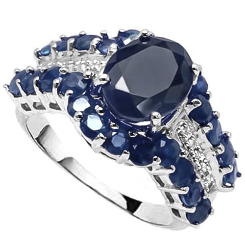 5 CT LAB GROWN SAPPHIRE & GENUINE DIAMOND 10K WHITE SOLID GOLD RING