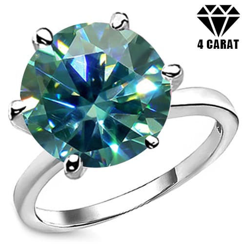(Certificate) 4.00 CT BLUE MOISSANITE 10K WHITE SOLID GOLD RING