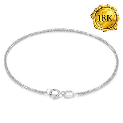18K WHITE SOLID GOLD WHEAT CHAIN BRACELET