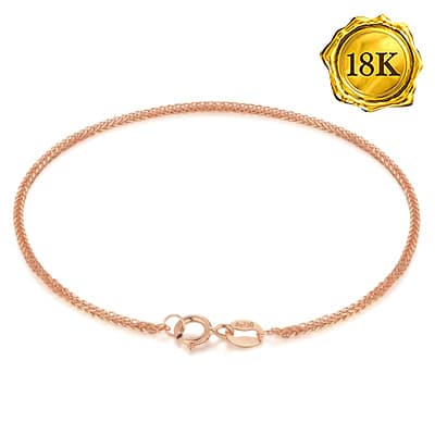 18K ROSE SOLID GOLD WHEAT CHAIN BRACELET