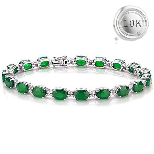 17.87 CT LAB GROWN EMERALD & GENUINE DIAMOND 10K WHITE SOLID GOLD BRACELET