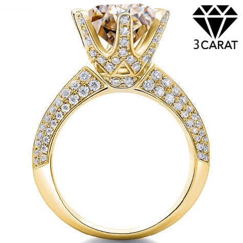(Certificate) 3.54 CT YELLOW MOISSANITE & GENUINE DIAMOND 14K YELLOW SOLID GOLD RING