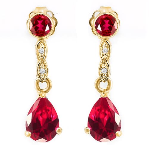 2.32 CT EUROPEAN RUBY & GENUINE DIAMOND 18K YELLOW SOLID GOLD EARRINGS