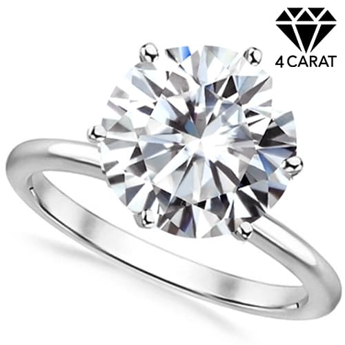 (Certificate) 4.00 CT MOISSANITE 10K WHITE SOLID GOLD RING