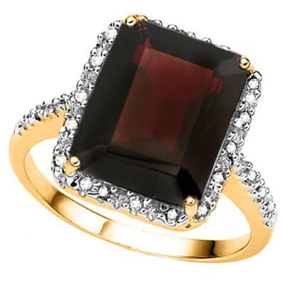 8.54 CT GARNET & GENUINE DIAMOND 10K YELLOW SOLID GOLD RING