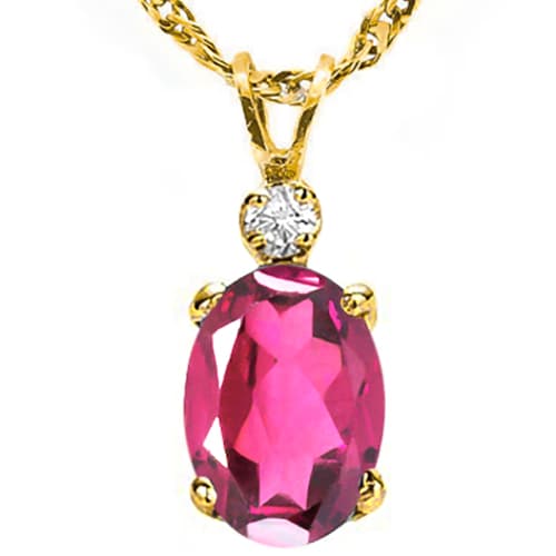 0.55 CT PINK TOPAZ & GENUINE DIAMOND 10K YELLOW SOLID GOLD PENDANT