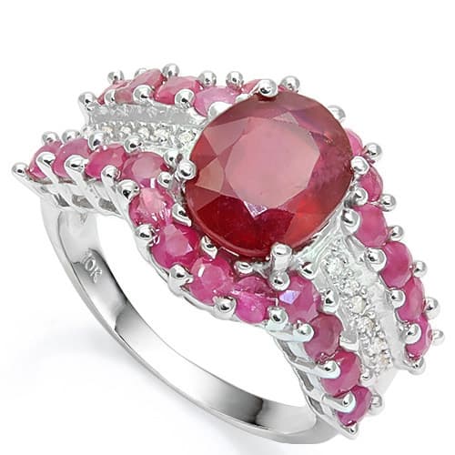 5 CT LAB GROWN RUBY & GENUINE DIAMOND 10K WHITE SOLID GOLD RING