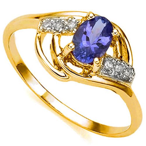 0.43 CT TANZANITE & GENUINE DIAMOND 10K YELLOW SOLID GOLD RING