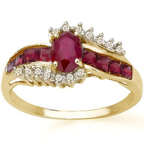0.98 CT AFRICAN RUBY & GENUINE DIAMOND 10K YELLOW SOLID GOLD RING