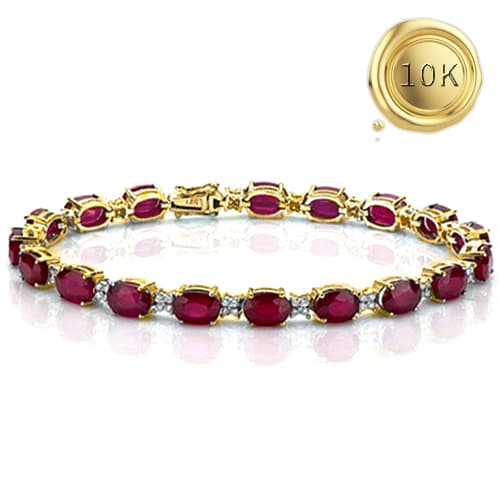 17.87 CT LAB GROWN RUBY & GENUINE DIAMOND 10K YELLOW SOLID GOLD BRACELET