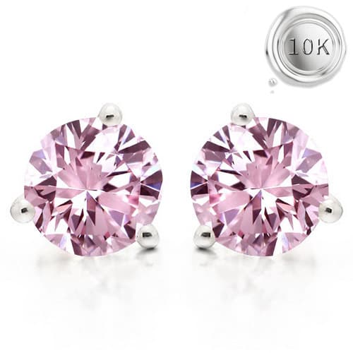 (Certificate) 1.00 CT PINK MOISSANITE 10K WHITE SOLID GOLD EARRINGS