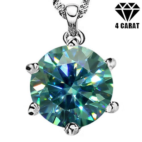 4 CT BLUE MOISSANITE 10K WHITE SOLID GOLD PENDANT