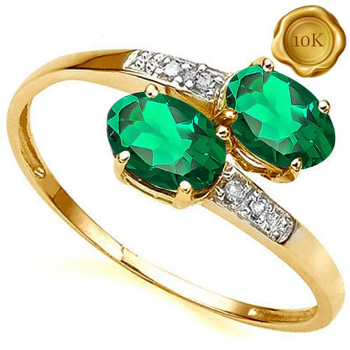 1.02 CT EUROPEAN EMERALD & GENUINE DIAMOND 10K YELLOW SOLID GOLD RING