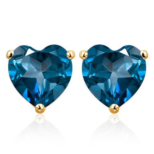 2 CT LONDON BLUE TOPAZ 10K YELLOW SOLID GOLD EARRINGS