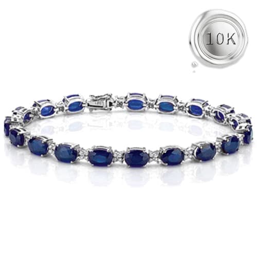 17.87 CT LAB GROWN SAPPHIRE GENUINE DIAMOND 10K WHITE SOLID GOLD BRACELET