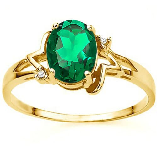 1.52 CT EUROPEAN EMERALD & GENUINE DIAMOND 10K YELLOW SOLID GOLD RING