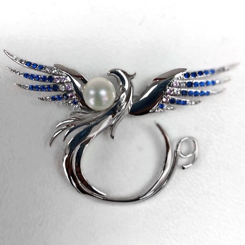 Elegant White Pearl Moon Shaped Fine Zircon Brooch main image 1